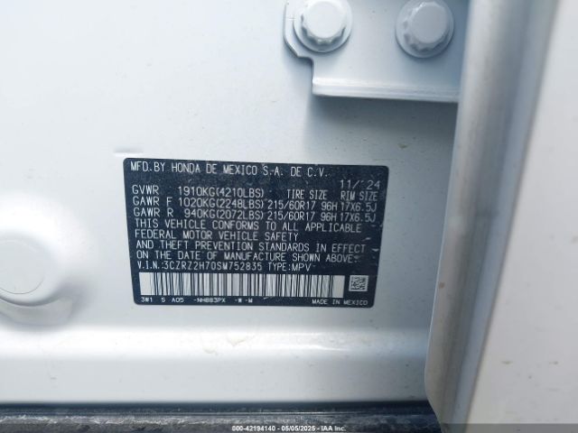 3CZRZ2H70SM752835 Honda Hr-v Awd Ex-l