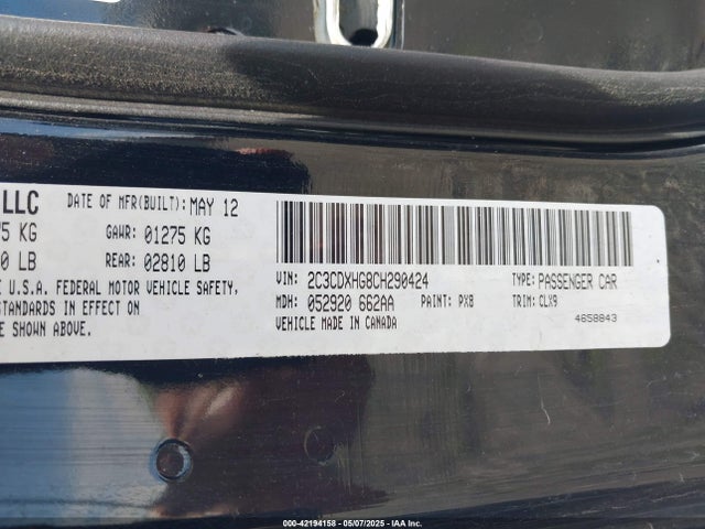 Aukcja sprzedaży 2012 Dodge Charger Sxt, vin: 2C3CDXHG8CH290424, numer aukcji: 42194158