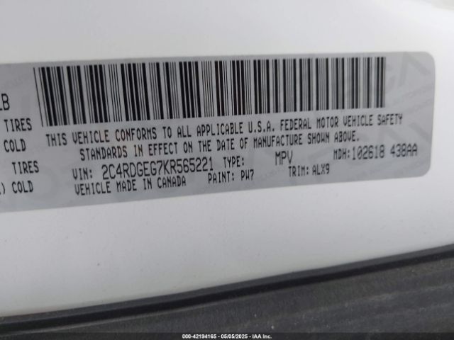 2C4RDGEG7KR565221 Dodge Grand Caravan Gt