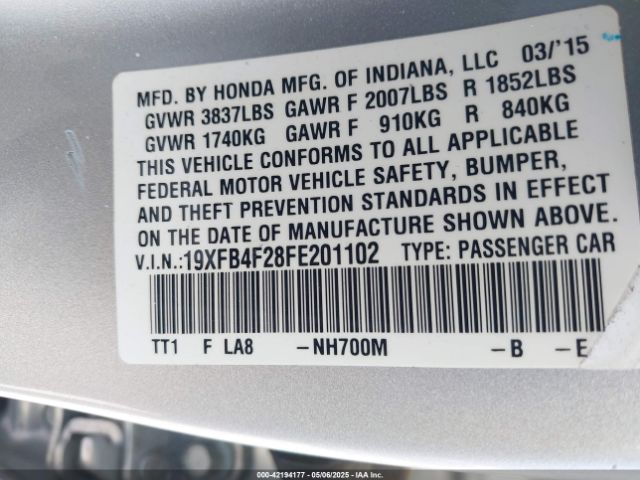 19XFB4F28FE201102 Honda CIVIC HYBRID