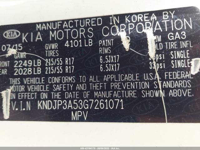 KNDJP3A53G7261071 KIA dohc gdi nu