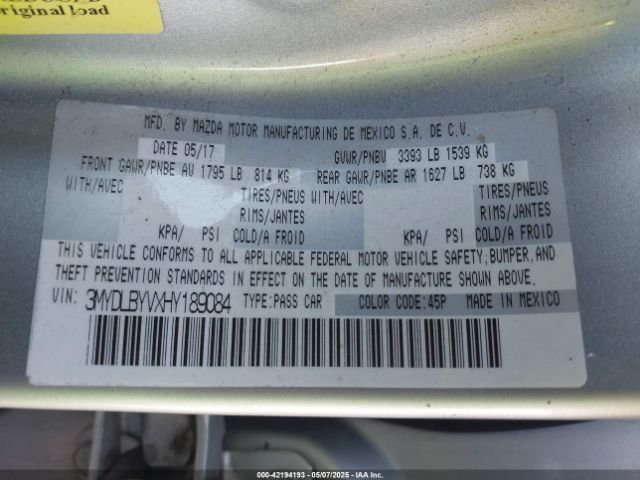 3MYDLBYVXHY189084 Toyota YARIS IA