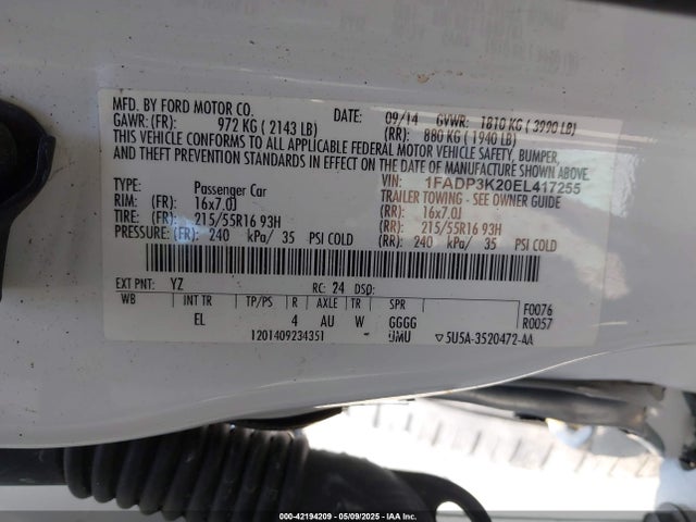 1FADP3K20EL417255 Ford FOCUS SE