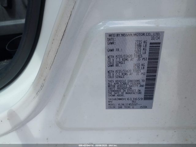 5N1AR2MM0FC613659 Nissan Pathfinder Platinum
