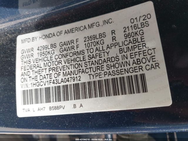 1HGCV1F43LA047912 Honda ACCORD EX