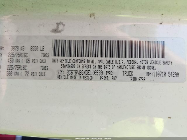 3C6TRVBGXGE110539 RAM Promaster 1500