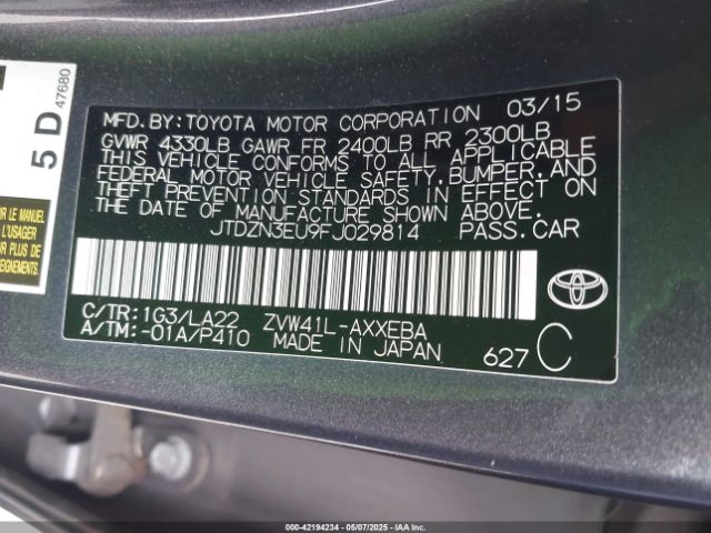JTDZN3EU9FJ029814 Toyota Prius V Four