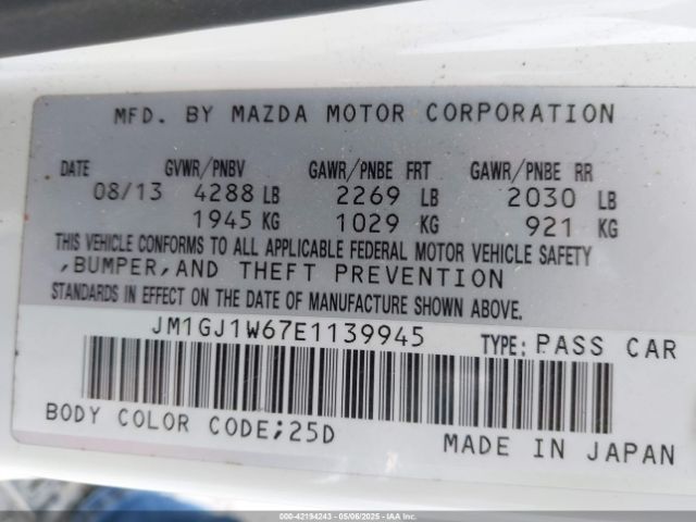JM1GJ1W67E1139945 Mazda Mazda6 I Grand Touring