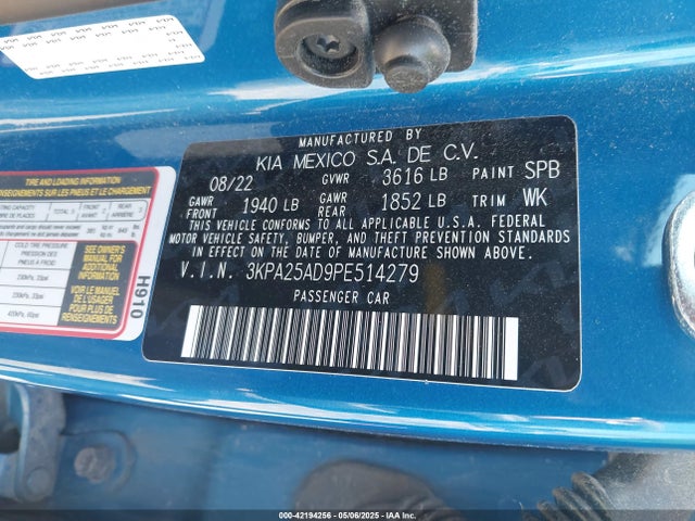 3KPA25AD9PE514279 KIA RIO S