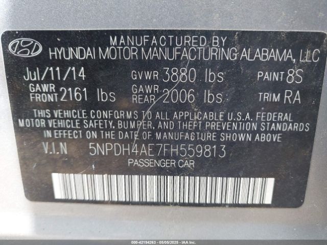 5NPDH4AE7FH559813 Hyundai ELANTRA SE
