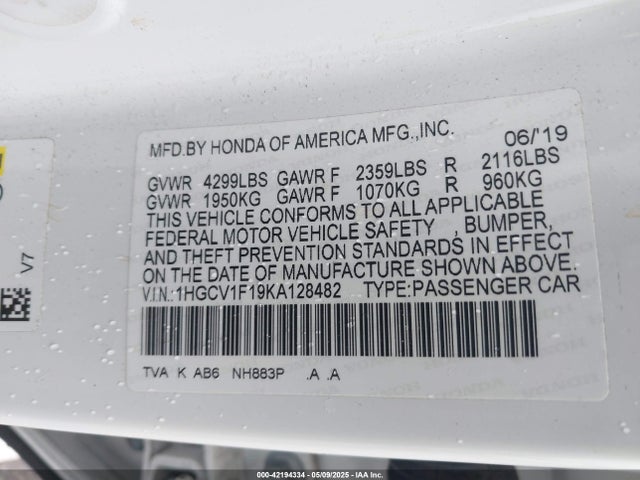 1HGCV1F19KA128482 Honda ACCORD LX