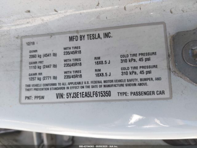 2020 TESLA MODEL 3 5YJ3E1EA5LF615350 Photo 8