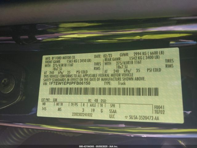 1FTEW1EP0PFB06150 Ford F-150 Xlt