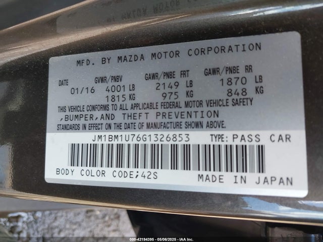 JM1BM1U76G1326853 Mazda Mazda3 I Sport