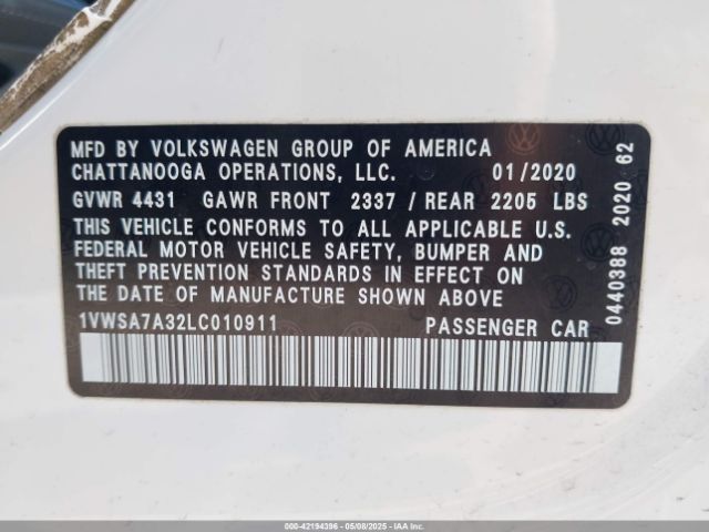 1VWSA7A32LC010911 Volkswagen Passat 2.0t Se