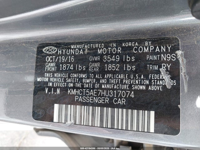 KMHCT5AE7HU317074 Hyundai ACCENT SE