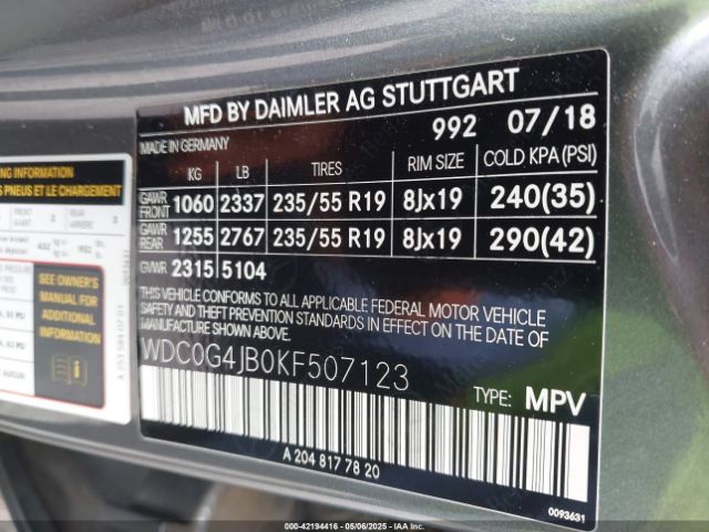 WDC0G4JB0KF507123 Mercedes-Benz GLC 300