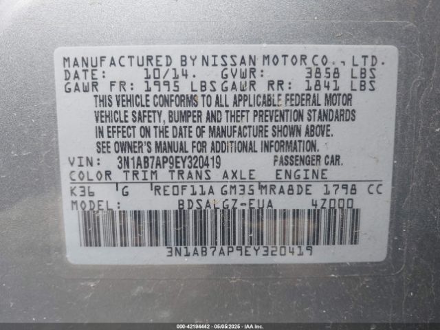 3N1AB7AP9EY320419 Nissan SENTRA SL