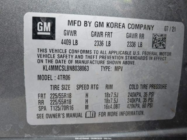 KL4MMCSL8NB038063 Buick Encore Gx Awd Preferred