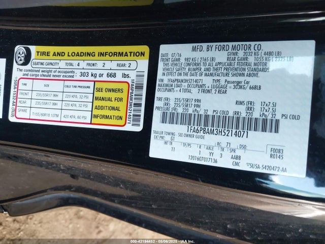 1FA6P8AM3H5214071 Ford Mustang V6