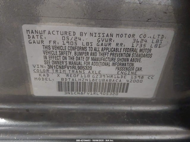 Nissan Versa 1.6 Sr 2024 3N1CN8FV1RL905320 Image 9