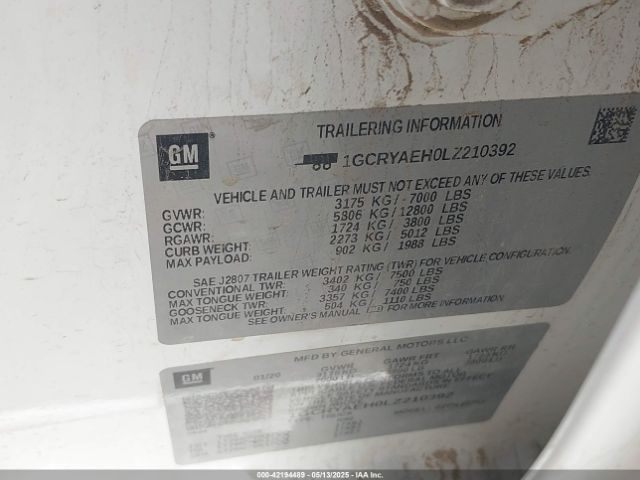 1GCRYAEH0LZ210392 Chevrolet Silverado 1500 4wd Double Cab Standard Bed Wt