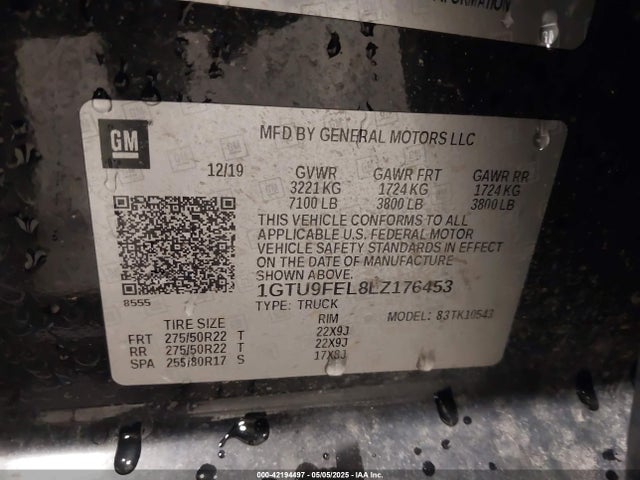1GTU9FEL8LZ176453 GMC l87 - di dfm, alum, gen 5