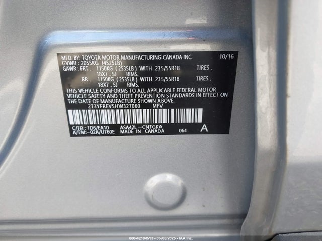 2T3YFREV5HW327060 Toyota 2ar-fe