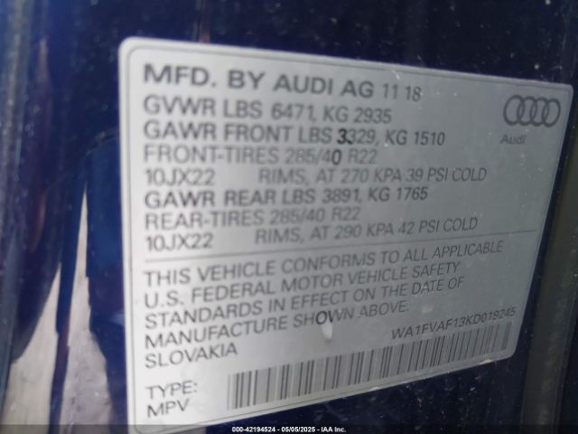 WA1FVAF13KD019245 Audi Q8 55 Premium