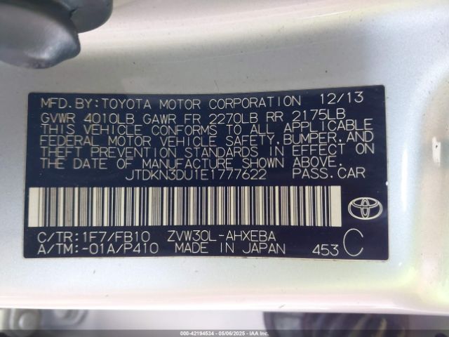 JTDKN3DU1E1777622 Toyota Prius Two
