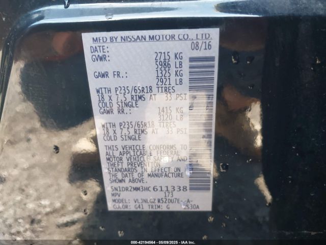 5N1DR2MM3HC611338 Nissan Pathfinder Sl
