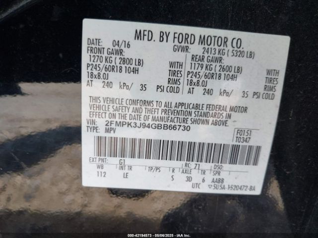 2FMPK3J94GBB66730 Ford EDGE SEL