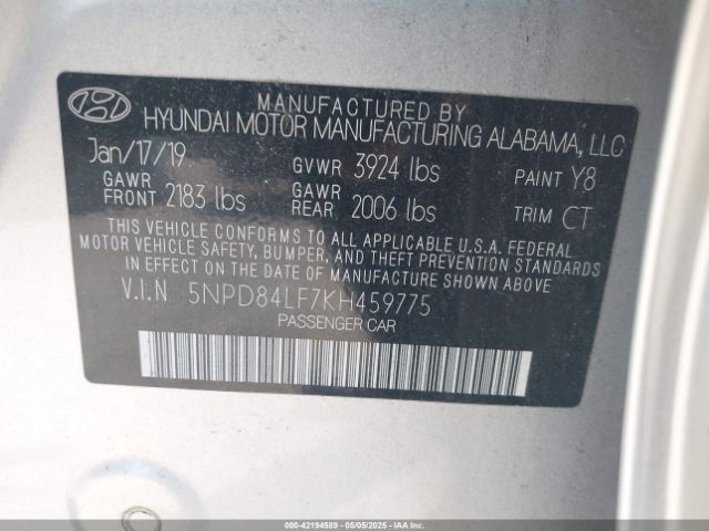 5NPD84LF7KH459775 Hyundai ELANTRA SEL