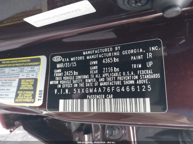 KIA Optima Lx 2015 5XXGM4A76FG466125 Image 9