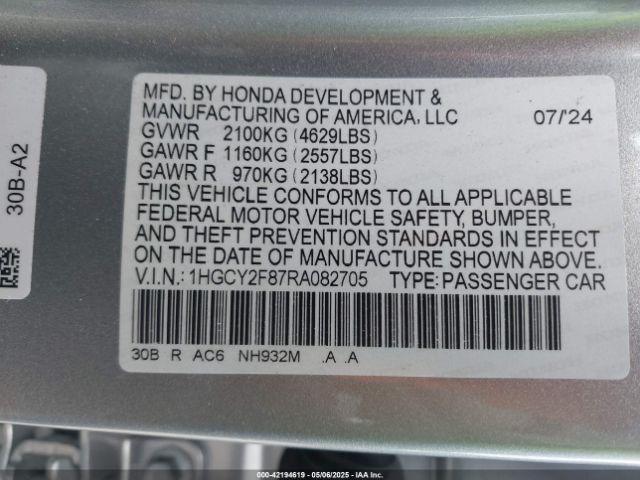 2024 HONDA ACCORD 1HGCY2F87RA082705 Photo 8