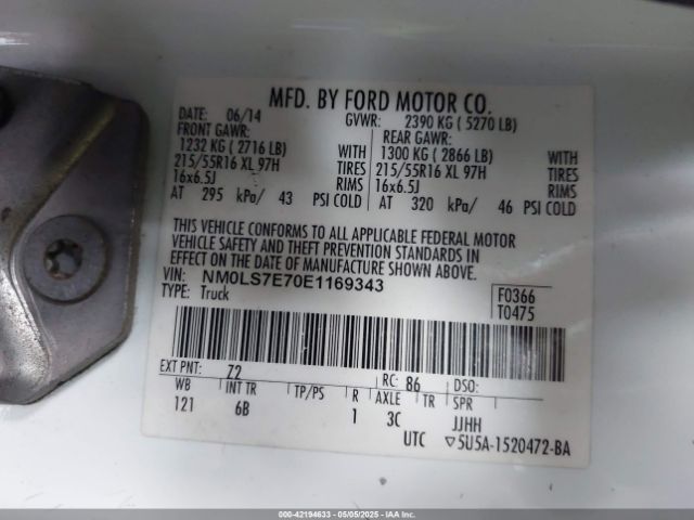 NM0LS7E70E1169343 Ford Transit Connect Xl