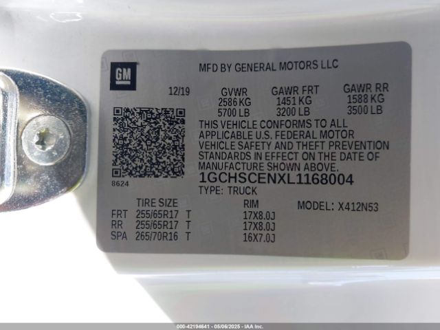 1GCHSCENXL1168004 Chevrolet Colorado 2wd  Long Box Lt