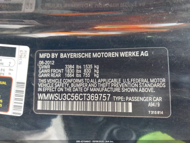 2012 MINI COOPER WMWSU3C56CT369757 Photo 8