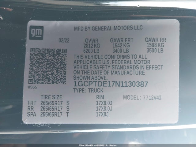1GCPTDE17N1130387 Chevrolet lwn