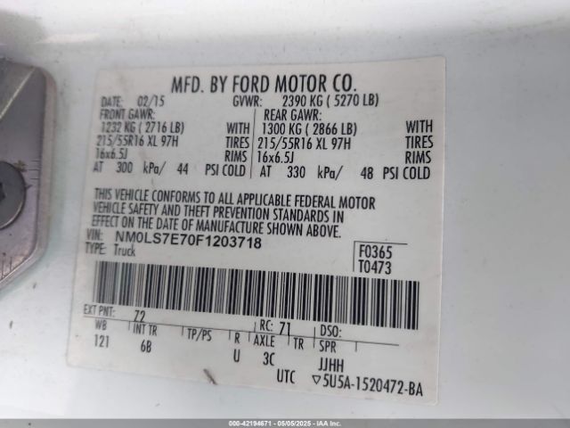 NM0LS7E70F1203718 Ford Transit Connect Xl