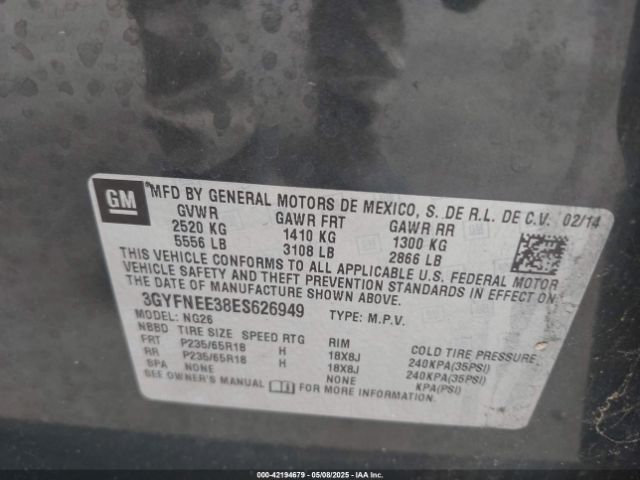 3GYFNEE38ES626949 Cadillac Srx Luxury Collection