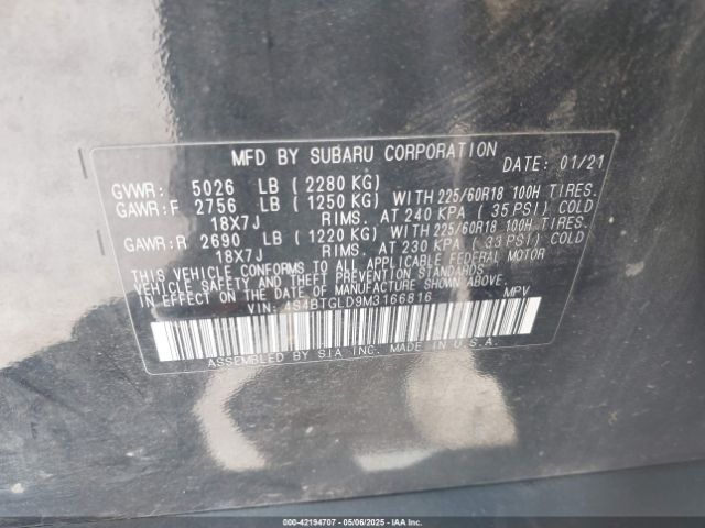 4S4BTGLD9M3166816 Subaru Outback