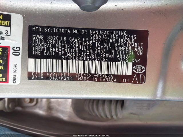 2T1BURHE0GC537694 Toyota COROLLA LE
