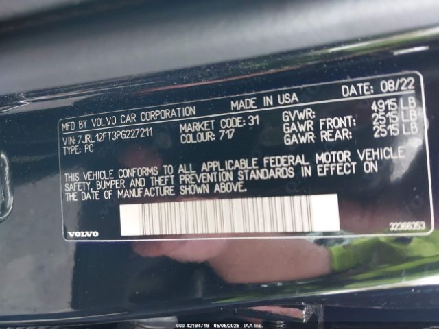 7JRL12FT3PG227211 Volvo S60 B5 Plus Black Edition