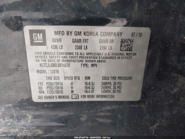 KL7CJLSB6LB014470 Chevrolet Trax Fwd Lt
