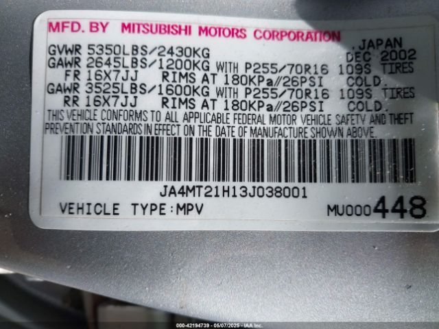 2003 MITSUBISHI MONTERO SPORT JA4MT21H13J038001 Photo 8