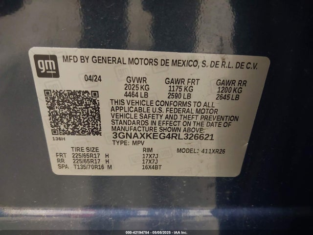3GNAXKEG4RL326621 Chevrolet Equinox Fwd Lt