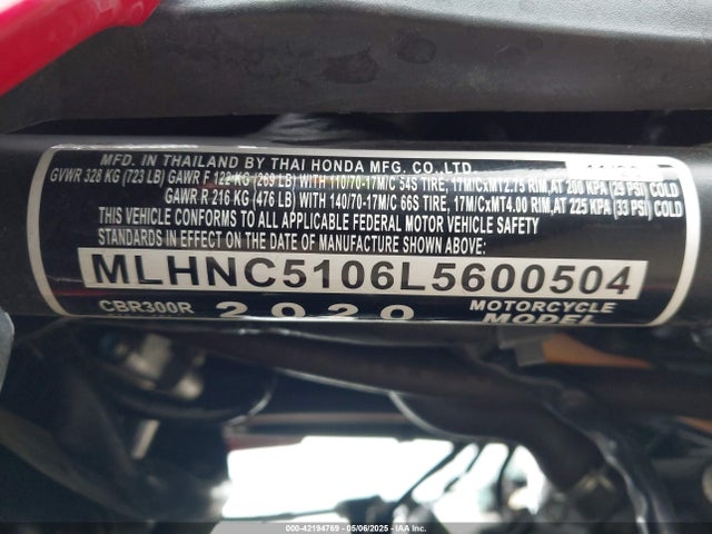 MLHNC5106L5600504 Honda Cbr300r