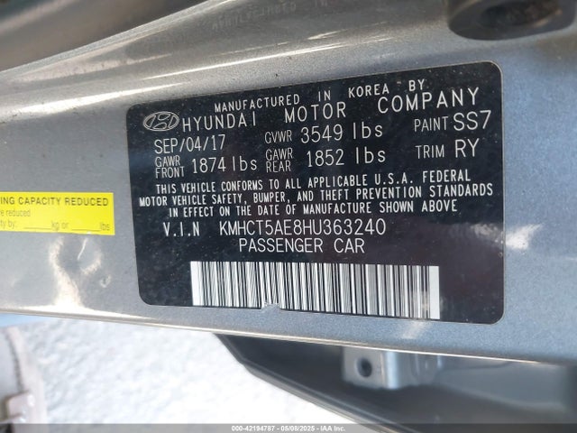 KMHCT5AE8HU363240 Hyundai ACCENT SE