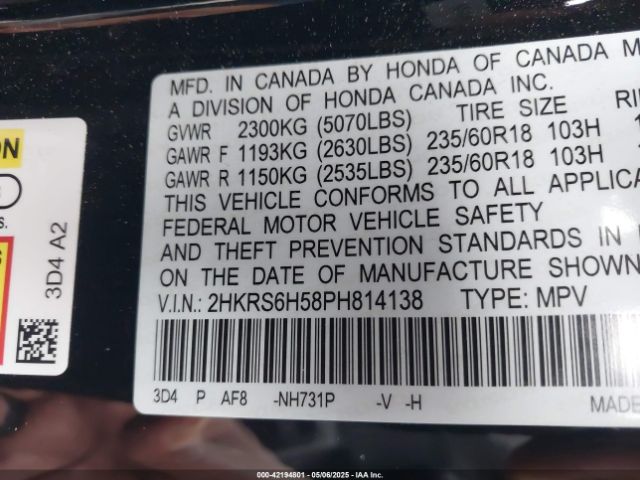 2HKRS6H58PH814138 Honda Cr-v Hybrid Sport